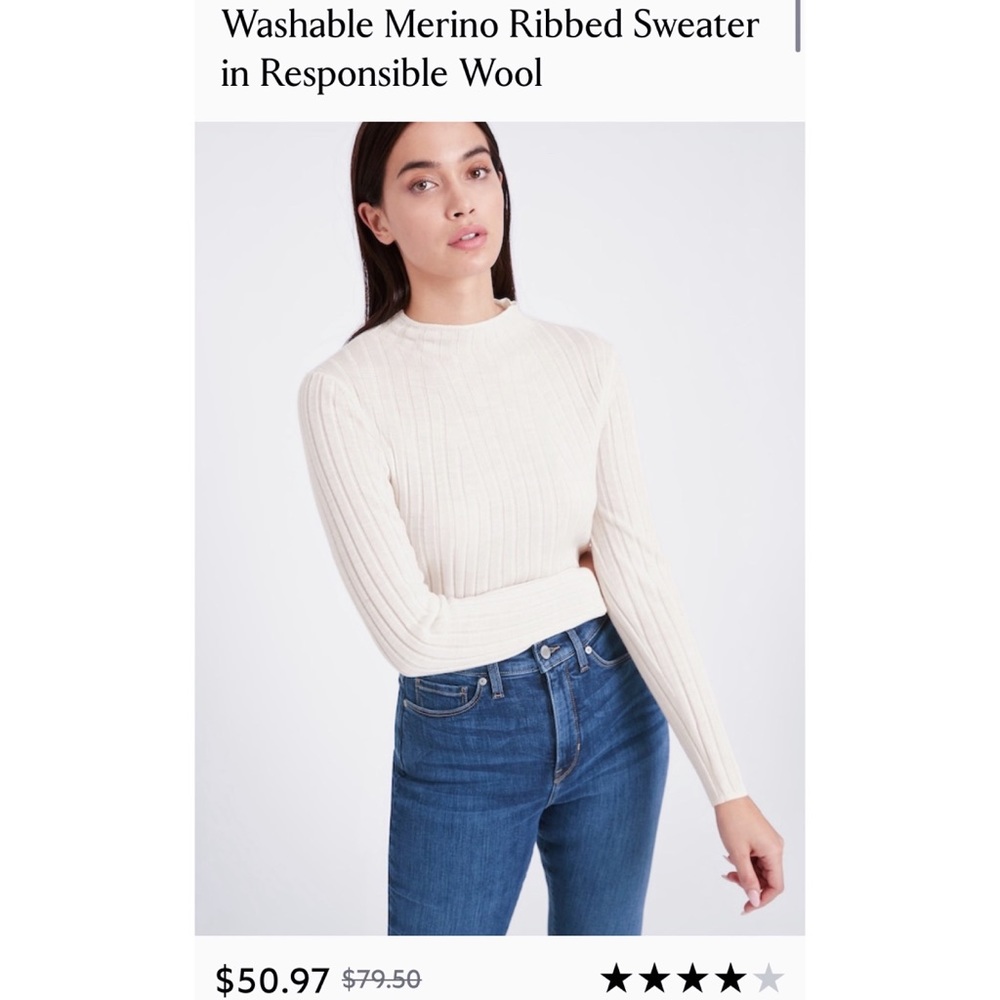 Merino Wool Mock Neck Ribbed Sweater